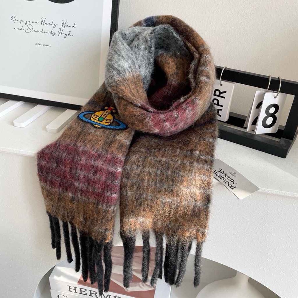 Vivienne Westwood Plaid Wool Scarf with Logo